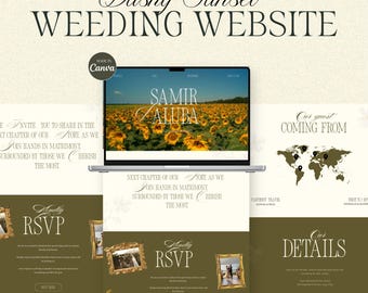 Sunset Floral Wedding Website Template: Editable Canva Design (Digital Download)