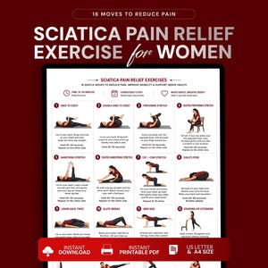 Sciatica Pain Relief Exercises, Sciatic Nerve Stretch Chart, Lower Back Hip Pain Workout, Mobility Exercise Guide Chart, Workout Plan