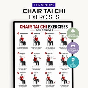 Chair Tai Chi Exercises for Seniors Printable PDF, Seated Tai Chi Workout Chart, Gentle Balance & Mobility Exercises, A4 and US Letter