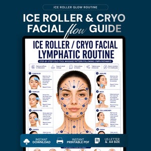 Ice Roller Facial Routine, Cryo Facial Lymphatic Massage Guide, Face Ice Roller Chart, Cooling Facial Massage, Skincare Guide