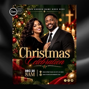 Christmas Church Flyer Template | Christmas Celebration Flyer | Editable Canva Church Flyer | Christmas Service & Worship Event