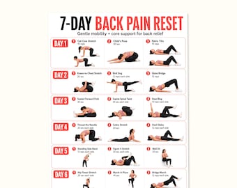 7 Day Back Pain Relief Workout Printable | Weekly Spine Mobility Challenge | Daily Back Stretch Routine | Home Exercise Chart