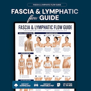 Guide för fascia och lymfflöde, lymfdränagediagram, poster för fasciafrigöring, självmassagerutin, anatomi i PDF-format