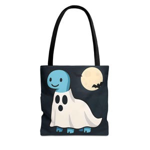 Ghost Dinosaur Tote Bag: Halloween Trick or Treat, Reusable Grocery Bag