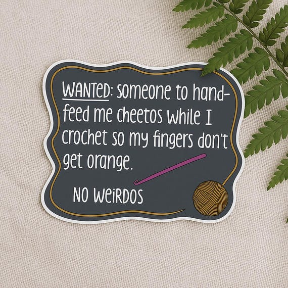 Funny Crochet Sticker • Cheetos Crochet Club • Waterproof Vinyl Decal for Crocheters, Yarn Lovers & Makers