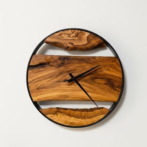 Handmade Olive Wood Wall Clock, Rustic Modern Home Decor