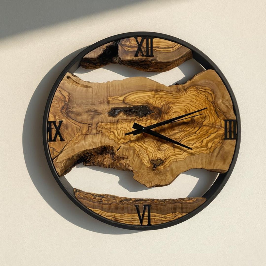 Handmade Olive Wood Wall Clock – Rustic Natural Wooden Home Decor ...
