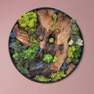 Custom Moss and Olive Wood Wall Art: Metal Frame, Preserved Moss Decor