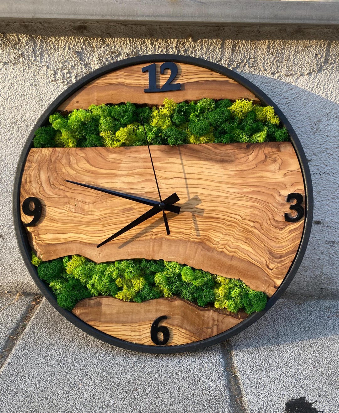 Handmade Olive Wood Wall Clock With Preserved Moss: Rustic Eco Decor - Etsy