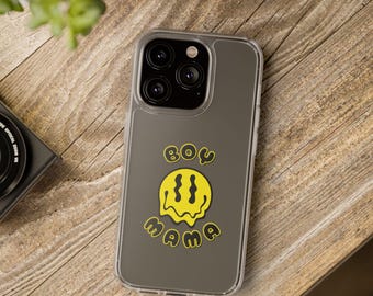 Boy Mama Smiley Face iPhone Case | Retro Mom Life Clear Case