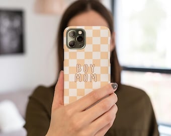 Boy Mom Phone Case | Neutral Checkered Gingham Case for iPhone, Samsung