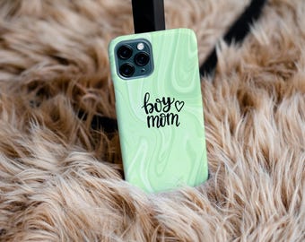 Boy Mom Phone Case | Green Marble Swirl, Protective iPhone & Samsung Case