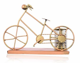 Handcrafted Metal Bicycle Showpiece | Vintage Cycle Decor with Basket | Rustic Home & Office Desk Decor | Handmade Iron Art Gift