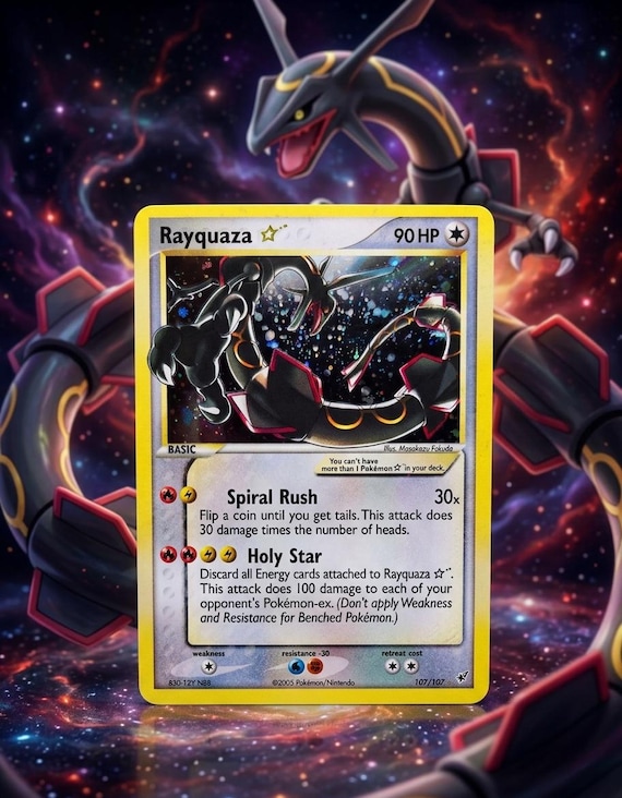 rayquaza gold star pokemon card 107/107 Holofoil (Custom Made) Deoxys Rayquaza Gold star long term