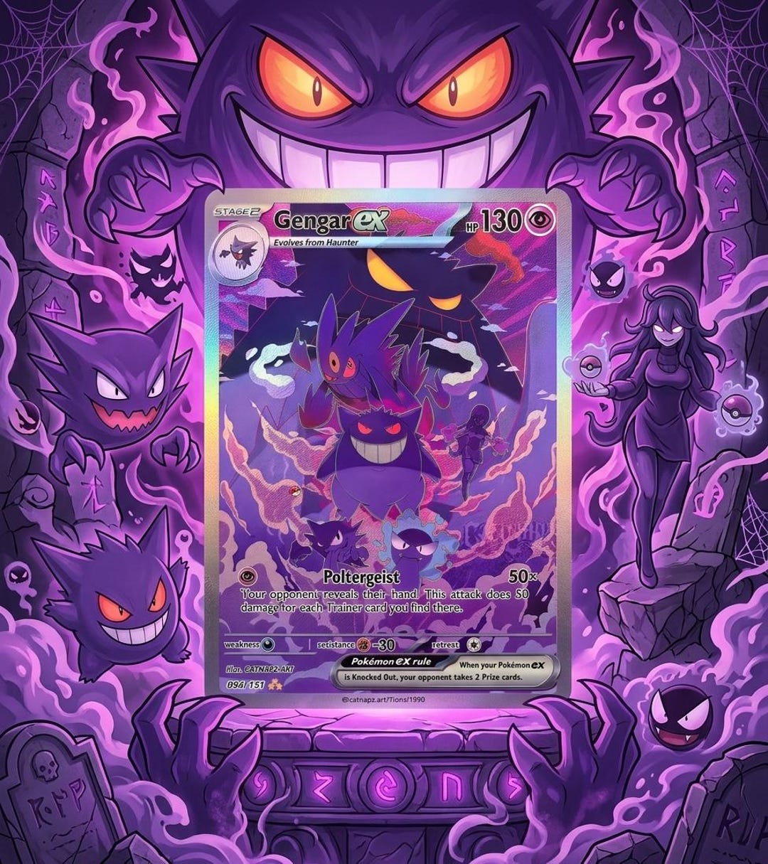 Mega Gengar Ex Pokemon Card Custom Made Holofoil Card With Texture