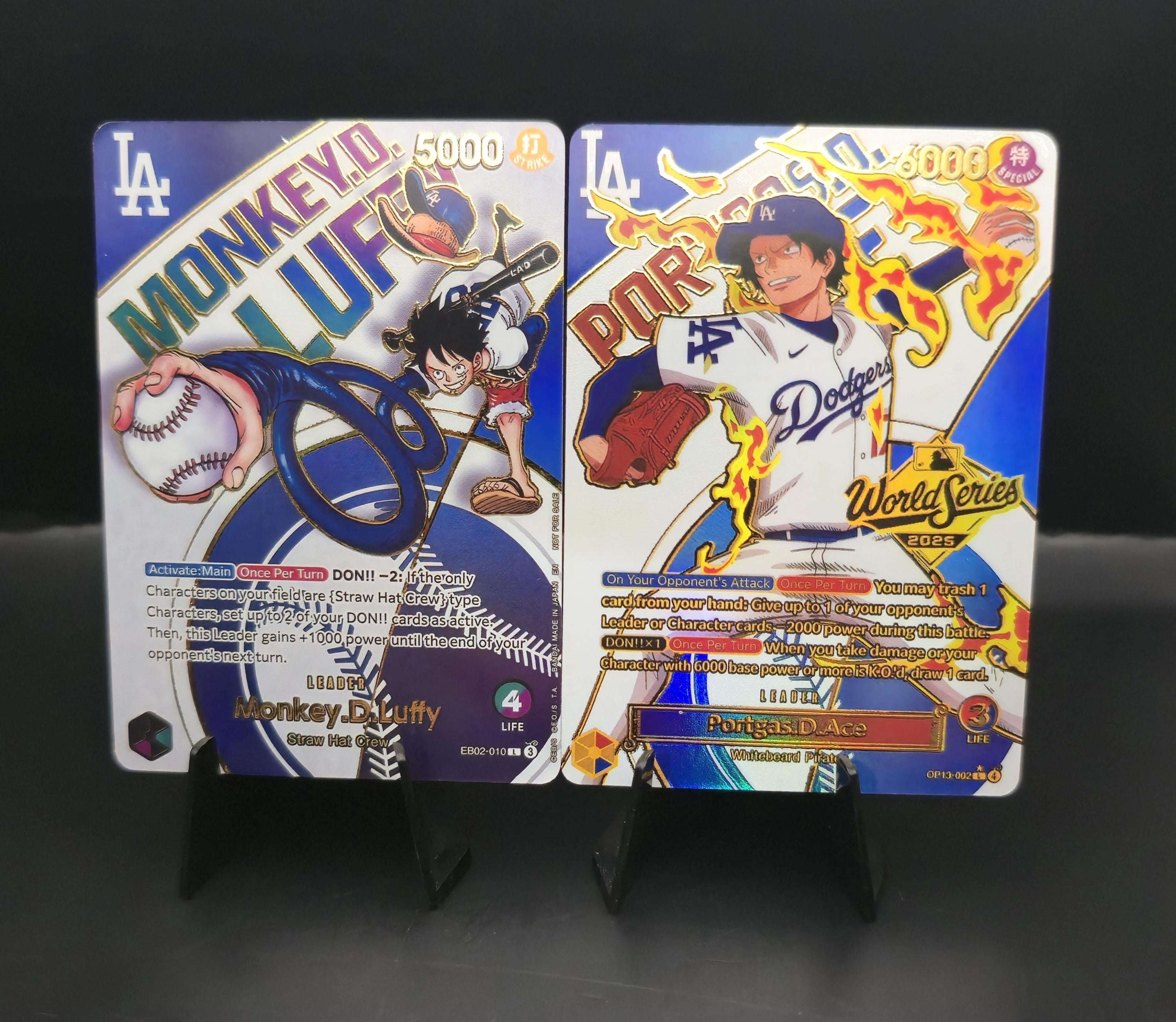 One Piece X LA Dodgers Holofoil Cards: Monkey D. Luffy & Portgas D