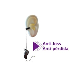 Non-pierced earrings with retention chain (hearing aid). Jewelry for cochlear implants and hearing aids to prevent loss.