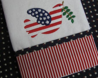 Handmade embroidered Patriotic hand towel.