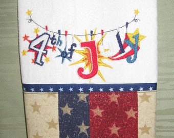 Handmade embroidered 4th of July hand towel