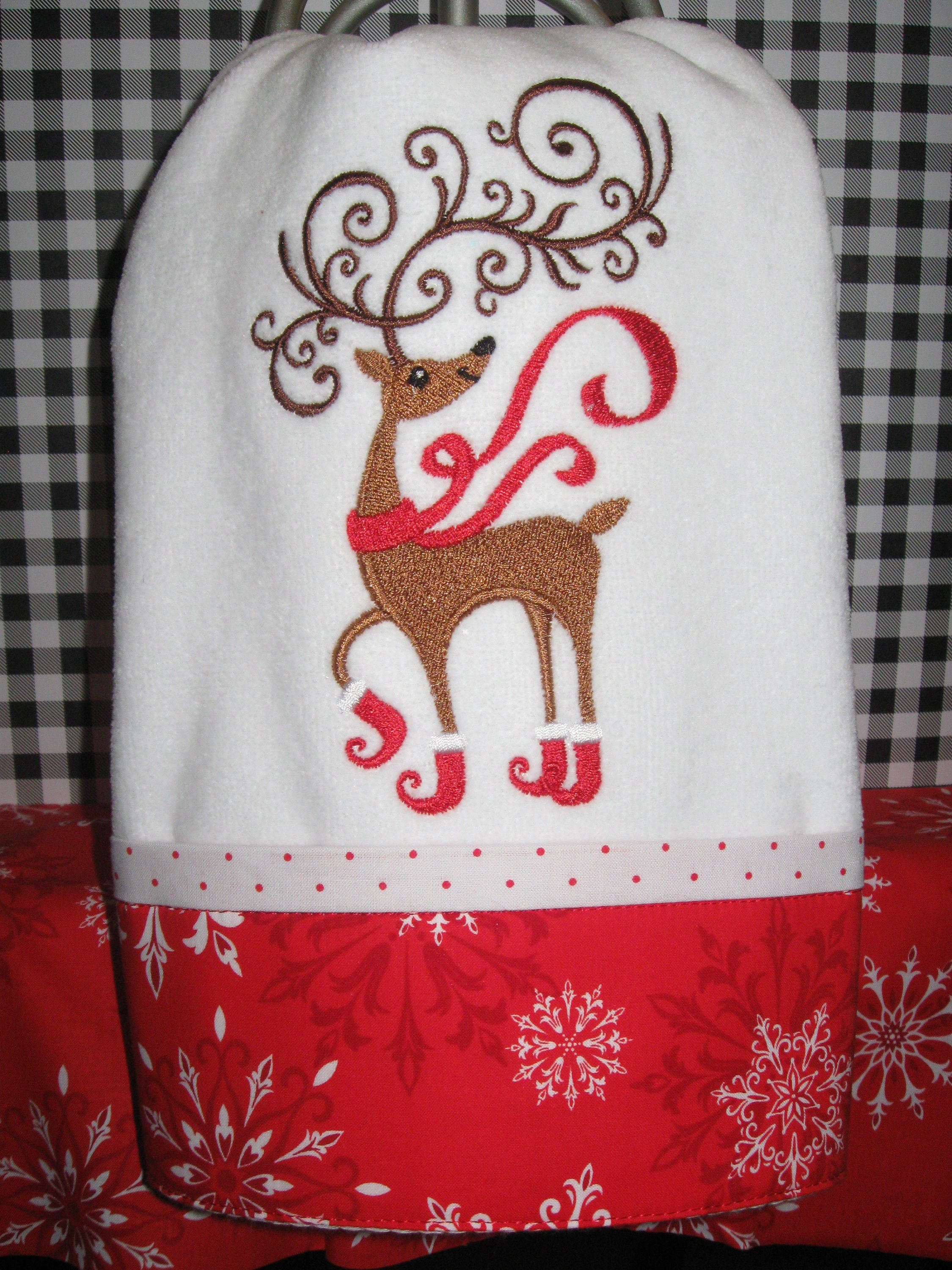 Handmade Embroidered christmas Reindeer Hand Towel Etsy