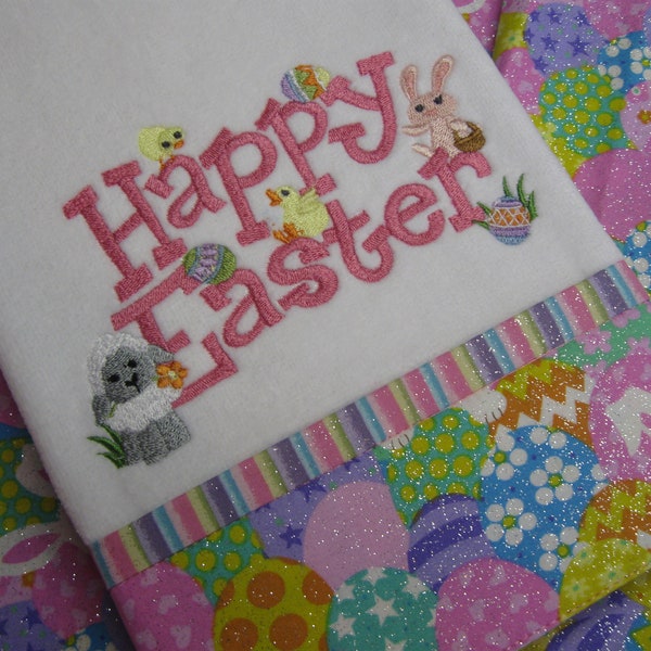 Handmade embroidered "Happy Easter" hand towel