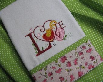 Handmade embroidered " Valentine's Day" towel