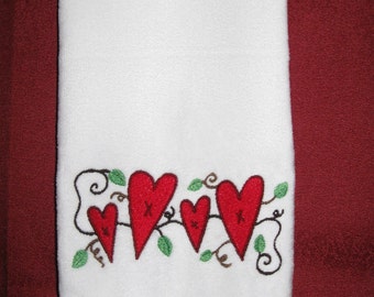 Handmade embroidered 'Valentine's Day" towel