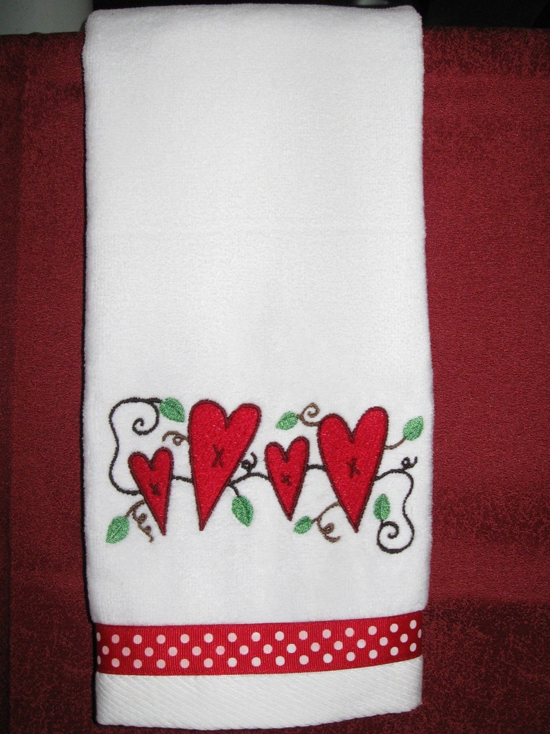 Handmade embroidered 'Valentine's Day towel image 1