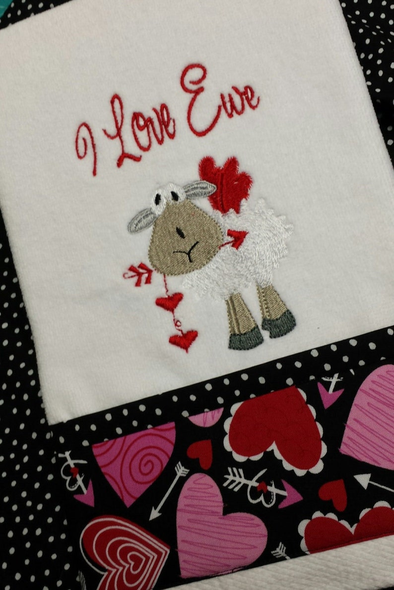 Handmade Valentine I Love Ewe hand towel image 1