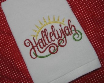 Embroidered "Hallelujah" hand towel