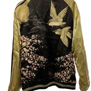 SCRIPT 花旅楽団 XL Embroidered Crane Souvenir Jacket: Reversible Japanese Sukajan Extra-Large 2s