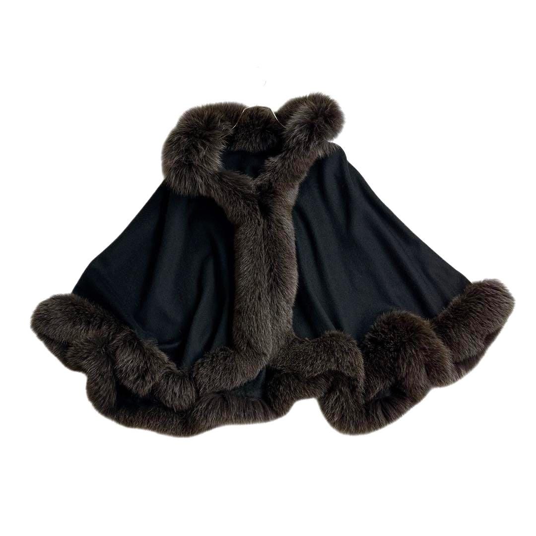 小物 SAGA FURS romanticFur Fox Fur Hand Muff Arm Warmer Saga Furs Jet Black Color