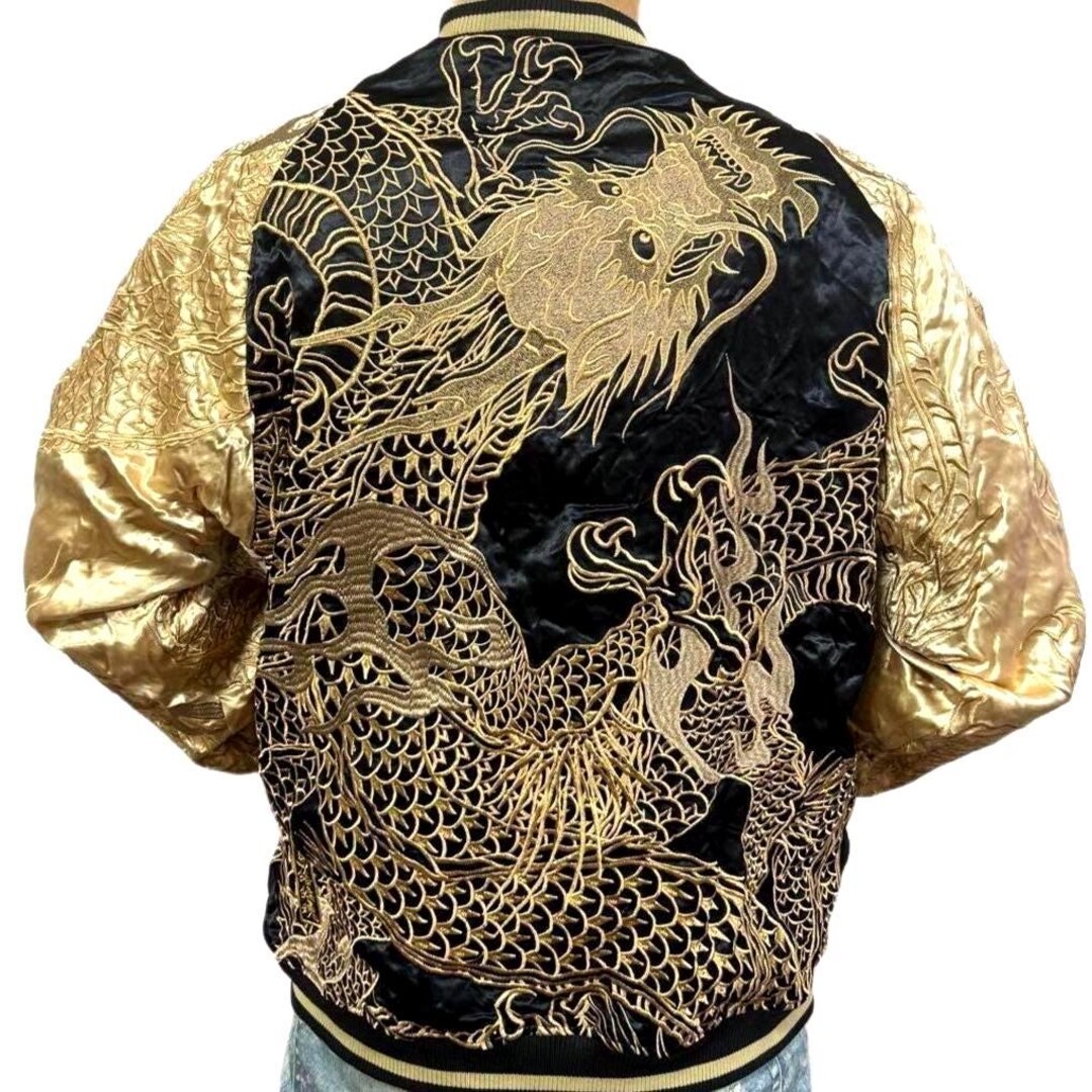 Cross Guild Jacket Tangled Soul 絡繰魂 XL Embroidered Gold Dragon Sukajan Jacket: Reversible ...