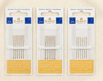 DMC Cross Stitch Needles – Sizes 22, 24 & 26 – Round-End Tapestry Needles (6 pcs each)