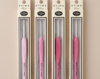 Tulip Etimo Rose Steel Crochet Hook, Ergonomic Soft Grip, Made in Japan, Amigurumi Tool