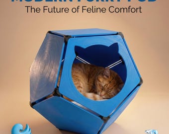 Modern Furry Pod – 3D Printed Cat Bed, Stylish Pet House, Minimalist Pet Furniture