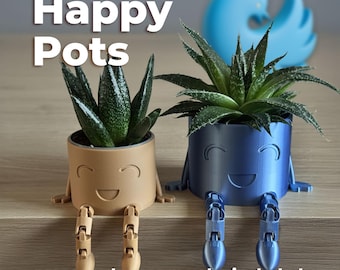 3D Printed Happy Face Planter Pot with Legs - Modern Desk Decor
