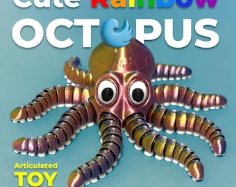 Rainbow Octopus – 3D Printed Articulated Fidget Toy | Colorful Flexible Desk Pet for Kids & Adults