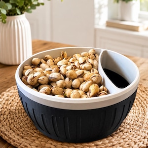 3D Printed Pistachio Bowl with Shell Collector | Two-Piece Nut Snack Bowl | Custom Colors Available
