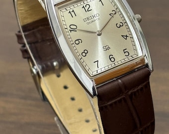 Vintage Seiko Slim Quartz Wrist Watch |Silver Dial | Brown Leather Strap