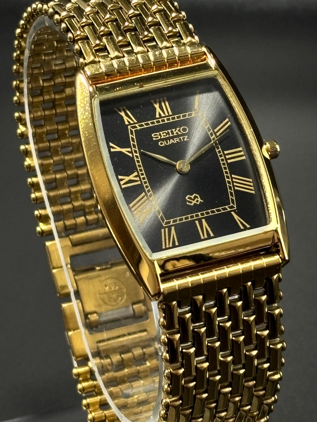 Vintage Seiko Tank Watch: Gold Plated, Black Roman Numeral Dial - Etsy