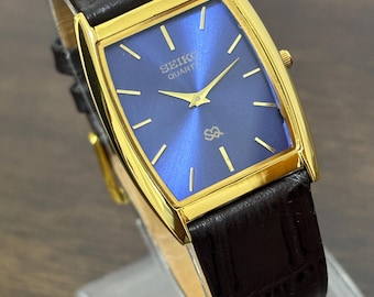 Reloj de pulsera vintage Seiko Slim Tank de cuarzo para hombre: caja chapada en oro