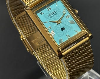 Vintage Seiko Men's Tank Watch – Slim Gold-Plated Quartz, Roman Numeral Dial