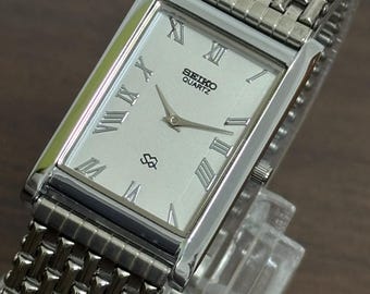 Vintage Seiko Slim Men's Tank Quartz Wrist Watch Japan Made :White Dial