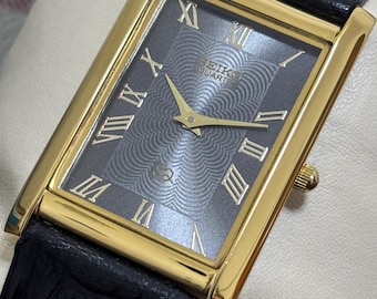 Vintage Seiko Tank heren quartz verguld polshorloge: leren band