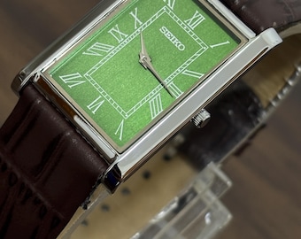 Vintage Seiko slank quartz tankhorloge: leren band van Japanse makelij