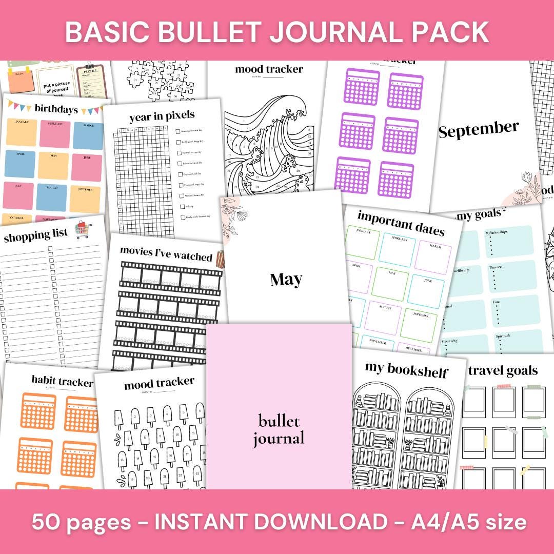 Bullet Journal Printable Pack – 50 Aesthetic Pages for Tracking ...