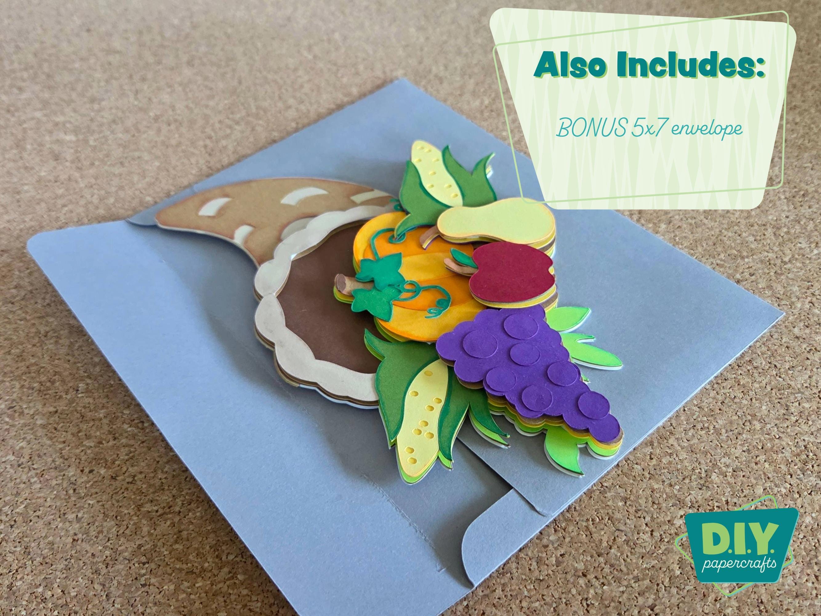 Cornucopia Fall Greeting Card SVG DXF Template - Thanksgiving ...