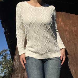 Vintage White Cotton Knitted Retro 90s Sweater Size S