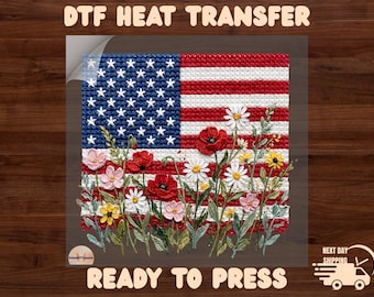 American Flag Cross Stitch DTF, Floral Cross Stitch Pattern, American Flag Floral Design, 4th of July Patriotic Ready To Press